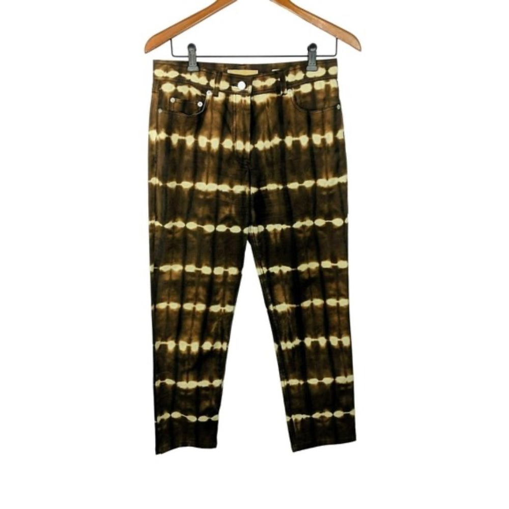 Michael Kors Collection 2018 Tie Dye Brown Capri Pants Sz 6 Tapered Cream Zipper